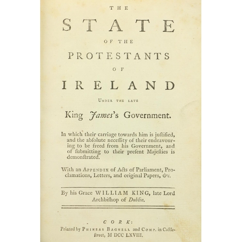 3 - Rare Cork PrintingKing (William) Archbishop of Dublin The State of the Protestants of Ireland U... 