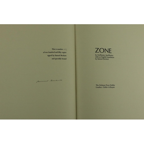 216 - Beckett (Samuel)trans - Zone by Guillaume Apollinaire, 4to, D. (Dolmen Press) 1972, Signed Limited E... 