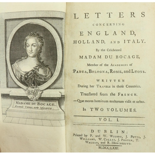 290 - First Dublin Editiondu Bocage (Madame) Letters concerning England, Holland and Italy, 2vols. 12mo Du... 