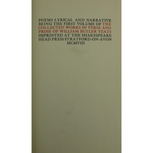 176 - Limited Edition in Fine BindingYeats (W. Butler) The Collected Works in Verse and Prose, 8vols. 8vo ... 