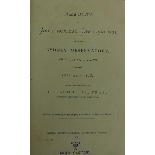 188 - Astronomy: Russell (H.C.) Results of Astronomical Observations made at The Sydney Observatory, New S... 