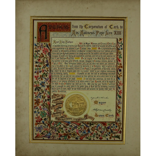 239 - Episcopal Jubilee of Pope Leo XIIICork Corporation Illuminated Address from the Corporation of Cork ... 