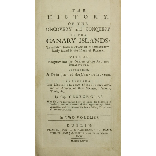 643 - Glas (Capt. George) The History of the Discovery and Conquest of the Canary Islands, 2 vols. 12mo D.... 