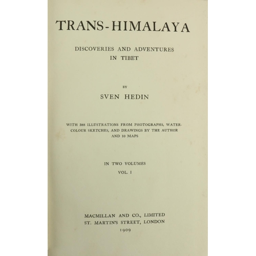 598 - Hedin (Sven) Trans Himalaya Discoveries and Adventures in Tibet, Vols. I & II (ex. 3) 8vo L... 