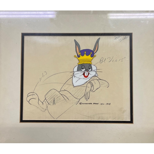 1108 - Cartoon:  Warner Bros: Bugs Bunny the King, a working drawing Sketch with heightened colour, on glas... 