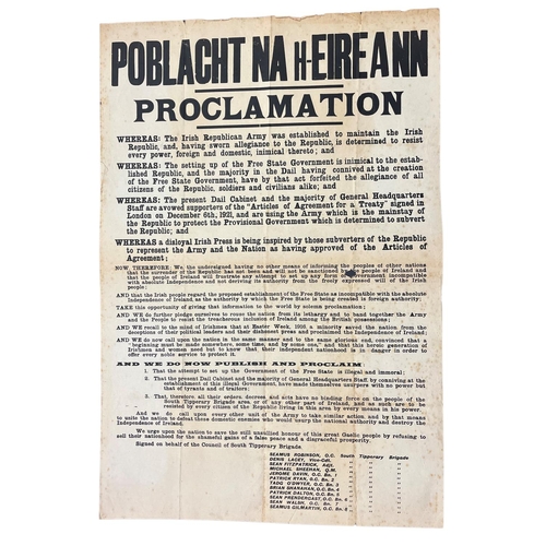 923 - Proclamation of The Republic of South Tipperary Large Broadside Poster: Poblacht na hEireann - Procl... 