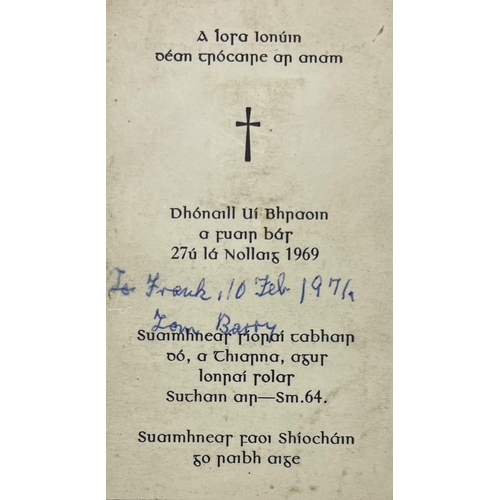 934 - [Dan Breen] An In Memoriam Card with black and white Photograph of Daniel Breen (date 27 December, 1... 