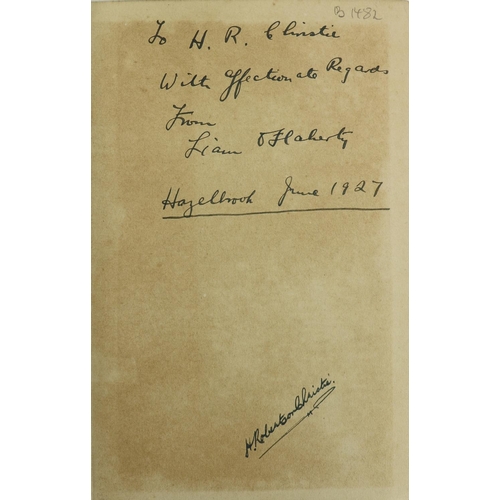 946 - O'Flaherty (Liam) The Tent, 8vo L. (J. Cape Ltd.) 1926, First Edn., Signed  and inscribed on f.e.p. ... 