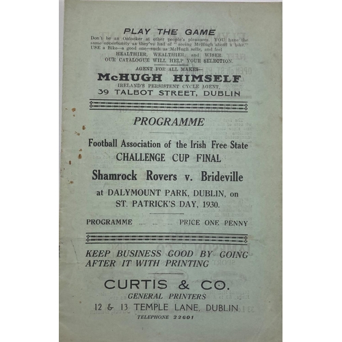 1122 - Programme:  Soccer, F.A.I. 1930, Match Programme, Football Association of the Irish Free State Chall... 