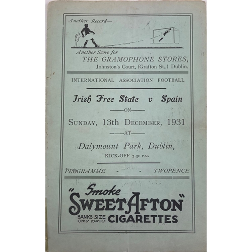 1123 - Programme:  Football, F.A.I. 1931, Match Programme, Irish Free State v. Spain, at Dalymount Park, Du... 