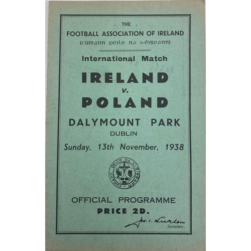 1128 - Programme: Football, F.A.I., 1938, Official Match Programme International Match, Ireland v. Poland, ... 