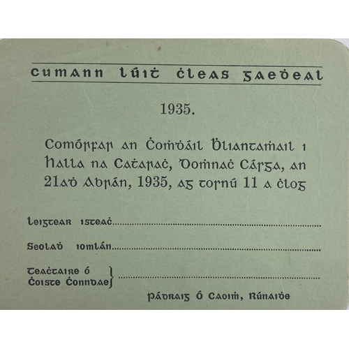 1152 - G.A.A. Co. Meath, 1935, A printed Invitation to the Annual Comortas in the Town Hall, Donnycarney, 2... 