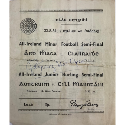 1175 - G.A.A.:  Football 1954,  Official Match Programme, All-Ireland Minor Football semi-final Armagh v. K... 