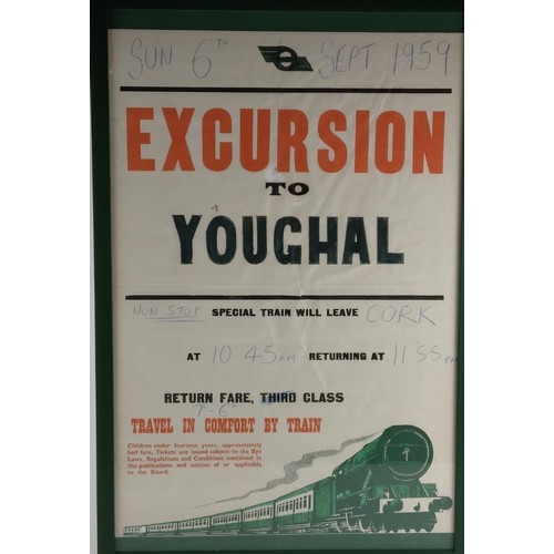 1120 - Railwayana Poster: Co. Cork, Excursion to Youghal, Sun 6th September, 1959, Non Stop Special Train w... 