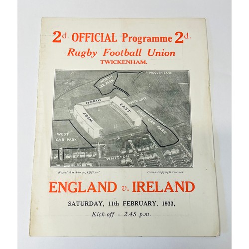 1121A - England Versus Ireland, 1933Programme: [Rugby] 1933, R.F.U. - Official Match Programme, England v. I... 