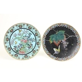 Two Japanese Meiji period cloisonné enamel and bronze Platters, decorated with vine and butterfly, 3... 