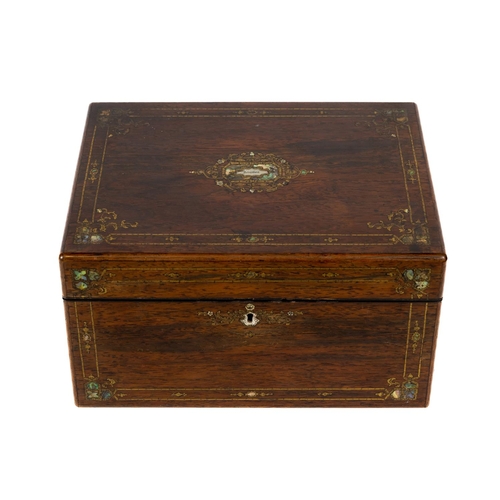 56 - An attractive 19th Century rosewood Ladies Vanity Work Box, inlaid with brass and mother-o-pearl, wi... 