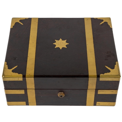 58 - A good 19th Century brass mounted rosewood Gentleman's Vanity Box, with silver plated cutglass ... 