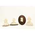 Three small late 19th Century carved white marble Busts, of young Ladies, each on marble plinth, app... 