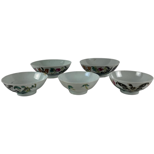 Five various Chinese Famille Verte Bowls...
