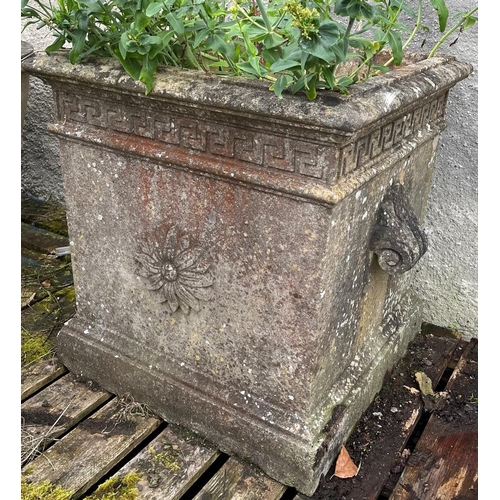 1377 - A very impressive pair of large composition Garden Planters, each of square tapering form with Greek... 