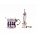 A Victorian silver Mustard Pot, of bright cut and pierced design with blue liner, and S scroll handl... 