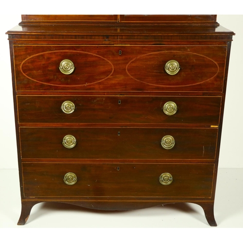 457 - A very good quality inlaid mahogany Secretaire Bookcase, the pediment moulded with a series of arche... 