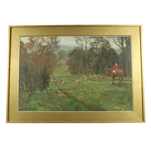 522 - Charles Walter Simpson, R.I. (1885 - 1971)Watercolour,  'The Cottesmore Drawing, Wardley Wood,' wate... 