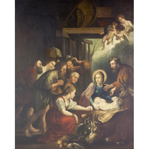 795 - Late 18th Century Continental School'The Nativity,' large interior stable scene with Jesus, Mary &am... 