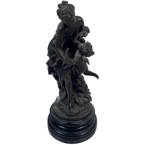 951 - After Mathurin Moreau - late 19th CenturyA bronzed Spelter Allegorical Sculpture, modelled with a cl... 