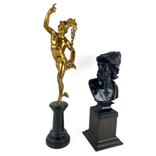 1046 - A Grand Tour style Bust, of Menelaus in bronzed composition on square bronzed metal base, 38cms (15