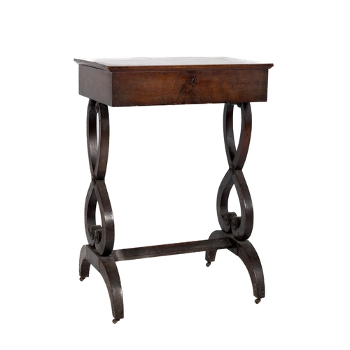 1064 - A William IV period mahogany Ladies Work Table, the rectangular flame mahogany hinged top opening to... 