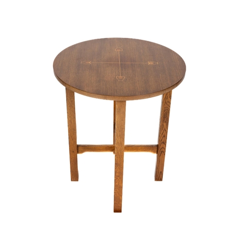 1087 - A circular Stickley inlaid oak Lamp or Occasional Table, 89-654-32, Jan. 28, 2004, with stamps and b... 