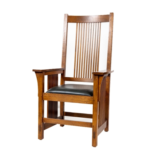 1088 - A very good Stickley oak Armchair, 89-386-32 June 13th, 2003, with tall railed back and sides, flat ... 