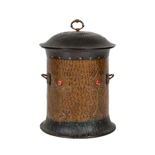 1089 - An attractive fine quality Arts and Crafts Scottish School Fuel Bin, the domed lift top with ornate ... 