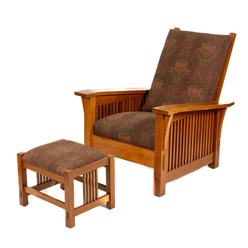 1094 - A spindle Morris Stickley cherrywood Armchair, 91-369-71, the adjustable back with five curved cross... 