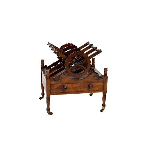 476 - A William IV period mahogany Canterbury, with three X shaped divisions each with turned rails and sh... 