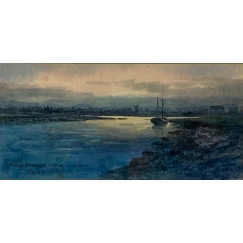 550 - William Percy French, Irish (1854-1920)'Rye,' watercolour, extensive River Landscape at Sunset, with... 