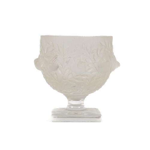 629 - An attractive Lalique France opaque glass bird design Bowl,  on square base, approx. 14cms (5 1/2