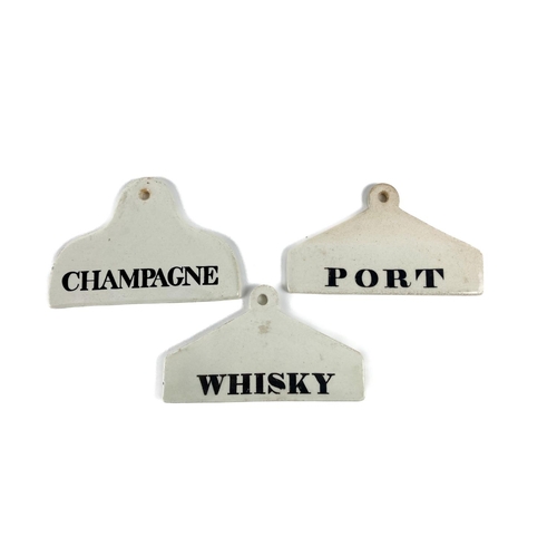 807 - Three - 19th Century white porcelain Wine Cellar Bin Labels, one stamped Copeland. (3)... 