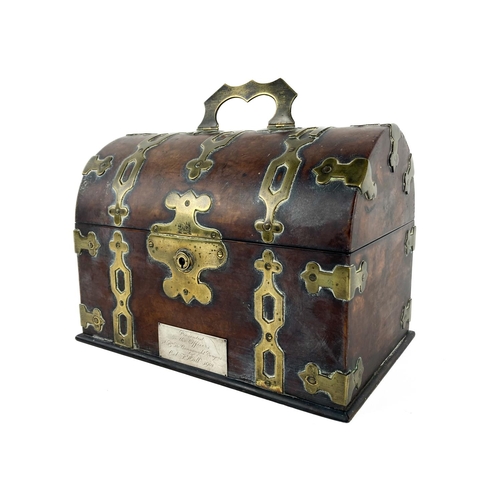 977 - Military Interest:  A fine quality 19th Century walnut domed shaped Tea Caddy, with ornate brass mou... 