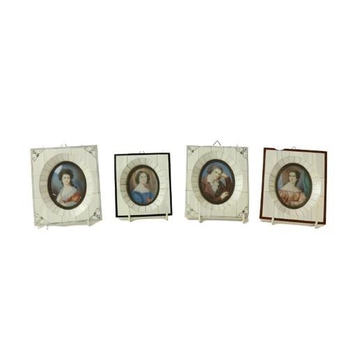 120 - Three similar oval miniature Portraits, 20th Century, each depicting An Elegant Lady, in faux ivory ... 