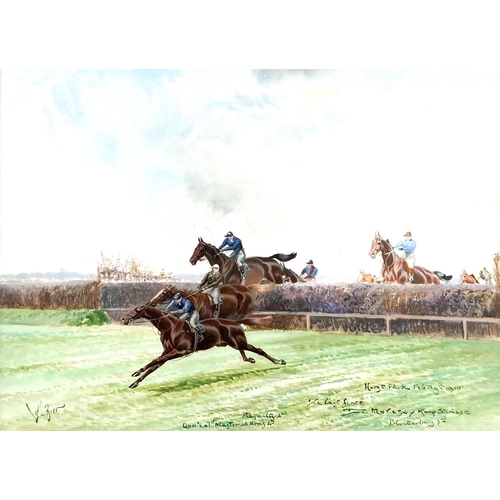 528 - John Beer, British (1860-1930)'The Grange Handicap Steeplechase - Hurst Park,' a pair, watercolour, ... 