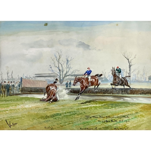 529 - John Beer, British (1860-1930)'The Two Mile Steeplechase Plate, Kempton Park, March 1910,' watercolo... 