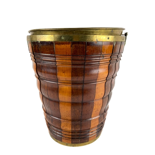 884 - An early 19th Century Dutch 'Teestoof' fruitwood Bucket, (used for hot coal) with brass bands, liner... 