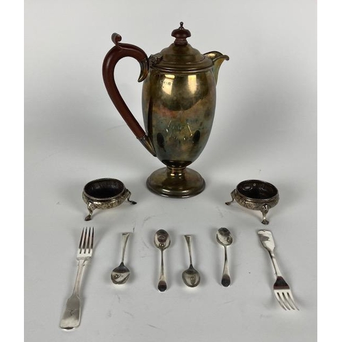 118 - An English silver Coffee Pot, with wooden handle and finial, Birmingham J. Collyer Ltd., the ewer sh... 