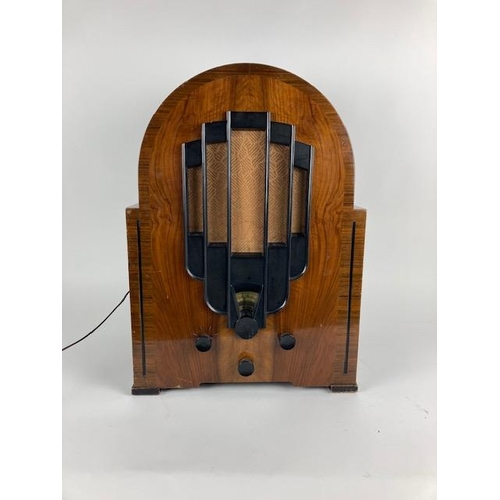 397 - A rare Super Inductance 636 Art Deco walnut and crossbanded Cathedral style Philips Eindhoven Radio ... 