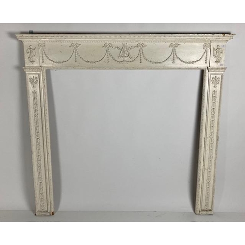 459 - A 19th Century attractive carved and painted Adams style Fire Surround, the shelf with beaded mouldi... 