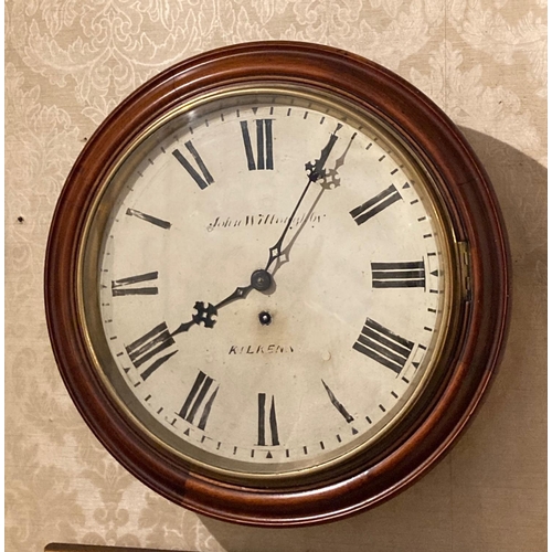 593 - A Victorian mahogany framed circular dial Wall Clock, with glazed and brass rimmed door, by Willough... 