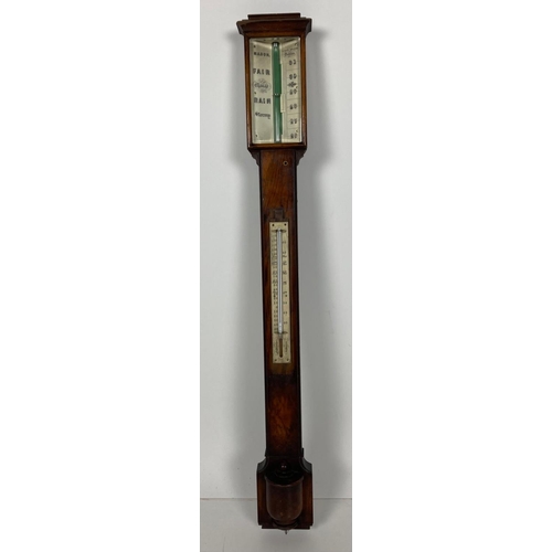 653 - A quality 19th Century Irish mahogany Stick Barometer, the rectangular glazed top with stamped capit... 